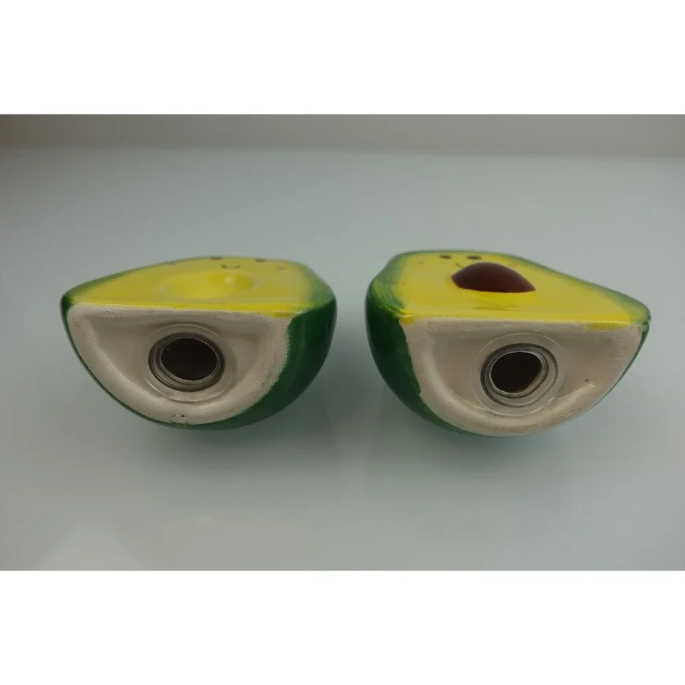 New Avocado Salt & Pepper Shaker Set NIB Novelty Fruit Male Female